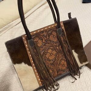 Genuine Cowhide and Tooled Leather with Fringe Purse / Bag - NEW